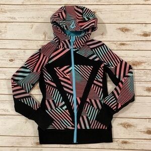 Lululemon Ivivva Girls Speed Ahead Seeker Stripe Full Zip Hooded Jacket 14 Youth